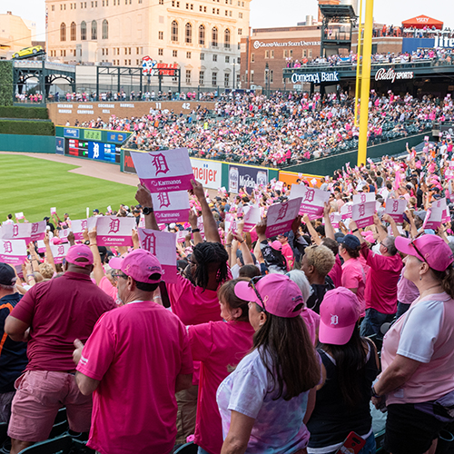 Annual Pink Out the Park event at Comerica Park honored breast cancer survivors, raised thousands for research and patient care at Karmanos Cancer Institute